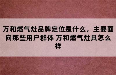 万和燃气灶品牌定位是什么，主要面向那些用户群体 万和燃气灶具怎么样